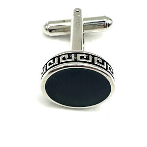 Geoffrey Beene Cuff Links Black Silver Greek Key Mens Button Shirt Accessory